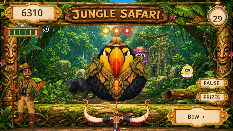 the Jungle Safari booth, dense foliage and a watching panther